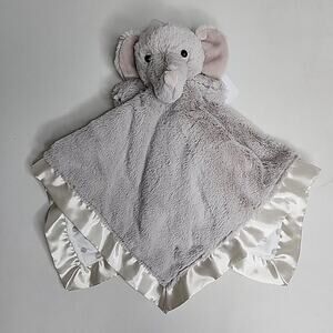 Hallmark Baby Elephant Lovey NWT Fluffy Plush Gray Polka Dots Satin 16.5" Square